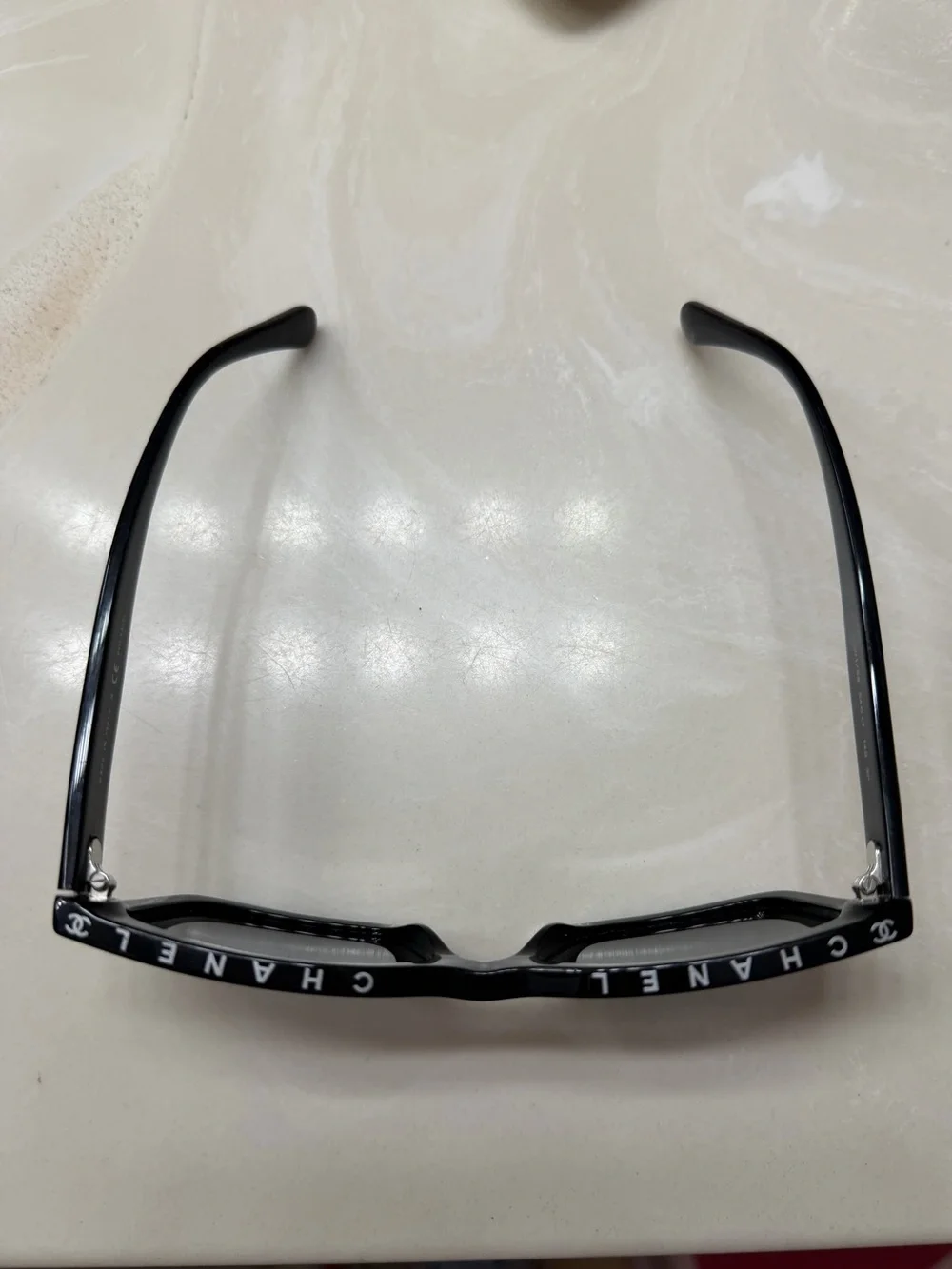 CHANEL Black Acetate Square Sunglasses with Gradient Gray Lenses